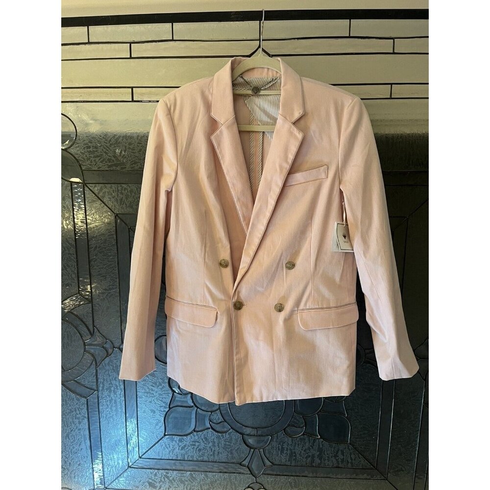 NWT Svilu Pink Organic Cotton Double Breasted Blazer Size 6 Padded Shoulders